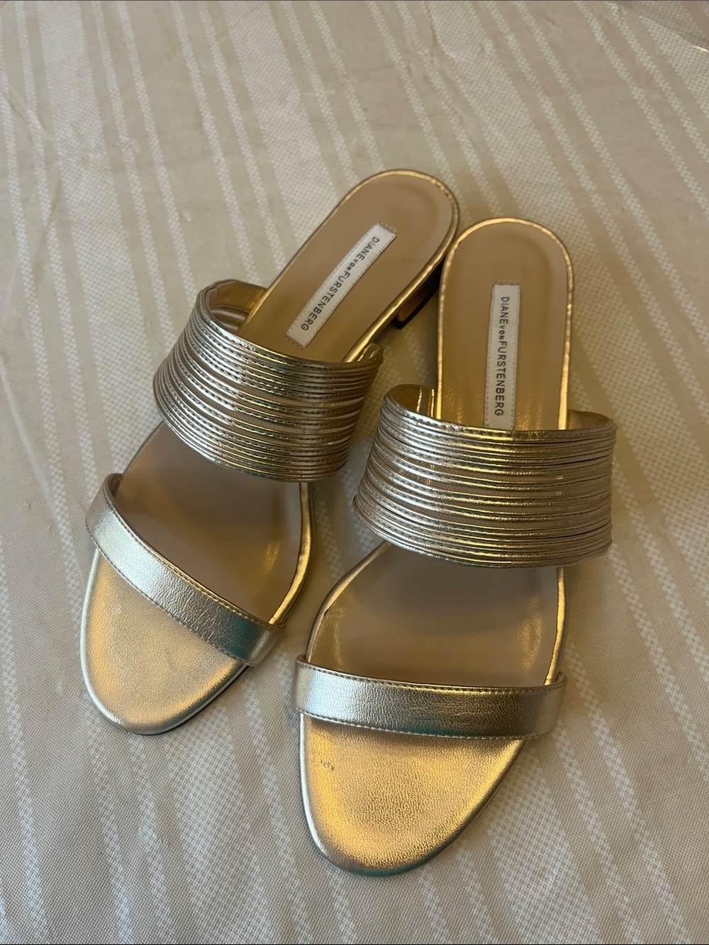 Diane Von Furstenberg Metallic Gold Double-Strap Slide Mules
